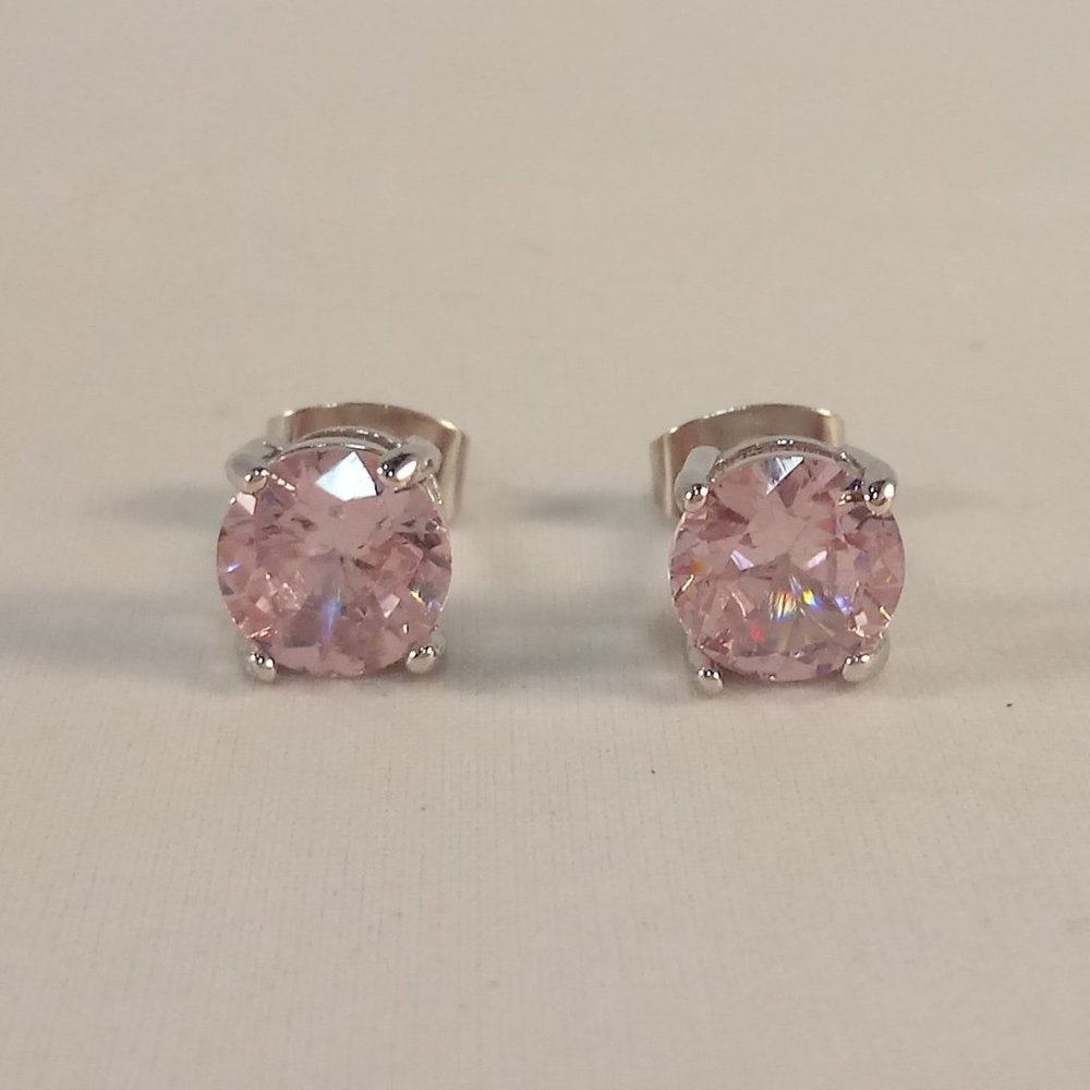 18K White Gold Filled Pink Solitaire Diamond Zircon Stud Earrings 1.28ctw each